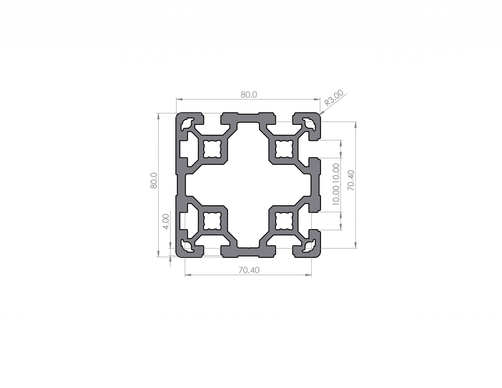 Aluminiumprofil 80x80 Nut 10 B-Typ 2N